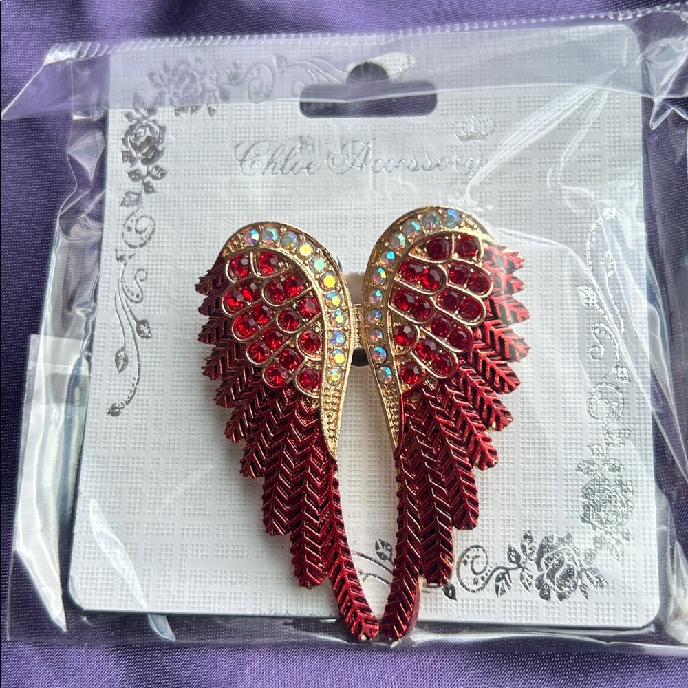 Red Wing Crystal Brooch - Elegant Statement Jewelry